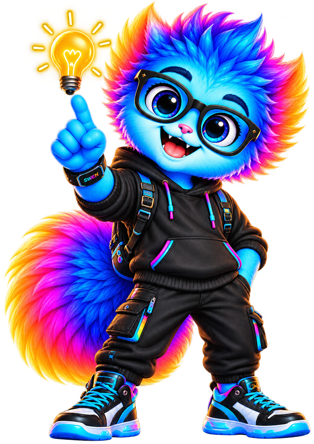 SWEN AI Mascot Zozo Generating Framework Energy From Idea Bulb